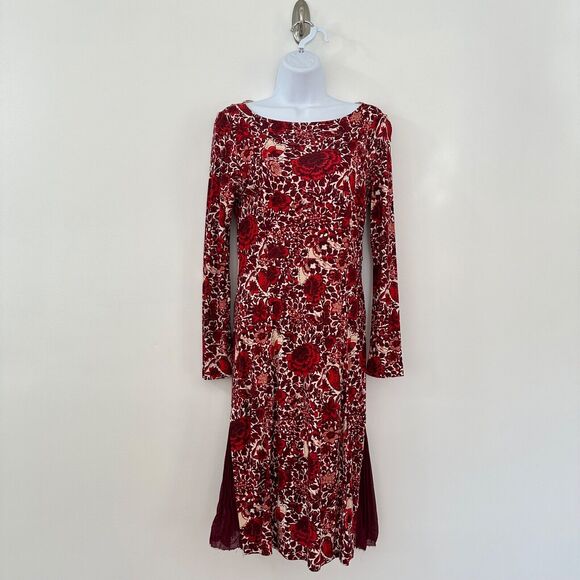 Tory Burch Women Red Butterfly Printed Long Sleeve Boat Neck Dress Size S Spring - Picture 1 of 16